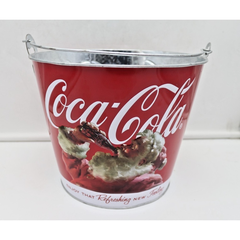 Coca-Cola Santa Claus Galvanized Metal Ice Bucket Christmas Holiday Decor